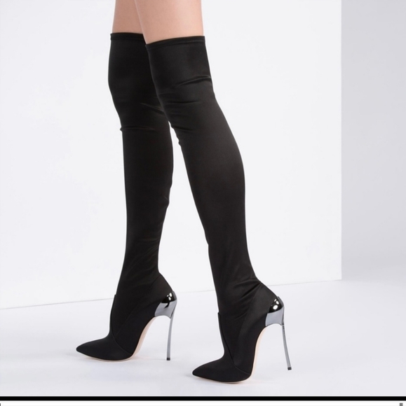 Casadei Blade Satin Over Knee Boots Sz 38 1/2 - Picture 2 of 12